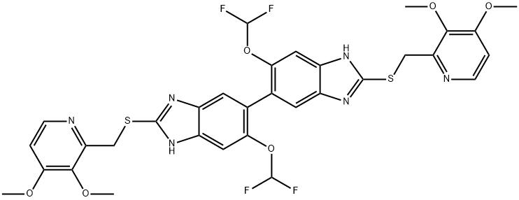 5,5'-Bi-1H-benzimidazole, 6,6'-bis(difluoromethoxy)-2,2'-bis[[(3,4-dimethoxy-2-pyridinyl)methyl]thio]- Struktur