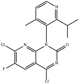 4,7-二氯-6-氟-1-(2-异丙基-4-甲基-3-吡啶基)吡啶并[2,3-D]嘧啶-2(1H)-酮, 2252403-83-9, 结构式