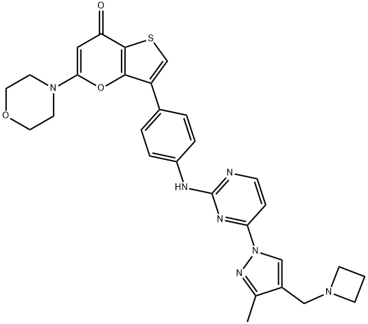 2254693-15-5 7H-Thieno[3,2-b]pyran-7-one, 3-[4-[[4-[4-(1-azetidinylmethyl)-3-methyl-1H-pyrazol-1-yl]-2-pyrimidinyl]amino]phenyl]-5-(4-morpholinyl)-