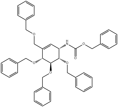Carbamic acid, [(1S,4R,5S,6S)-4,5,6-tris(phenylmethoxy)-3-[(phenylmethoxy)methyl]-2-cyclohexen-1-yl]-, phenylmethyl ester (9CI) Structure