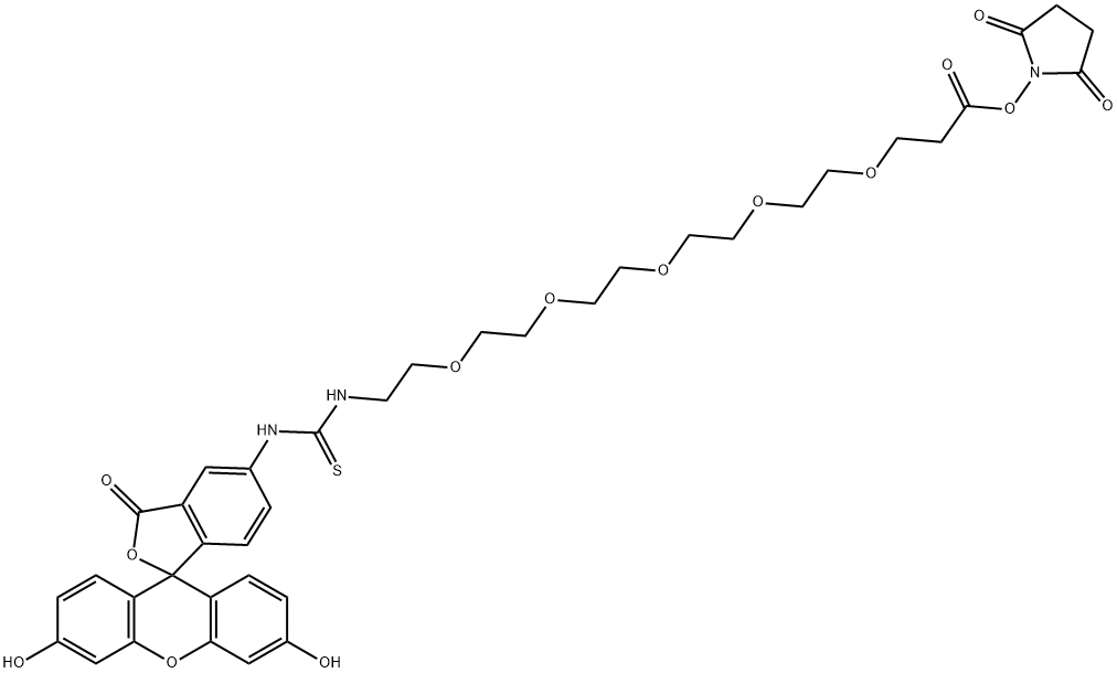 荧光素-五聚乙二醇-NHS 酯, 2353409-62-6, 结构式