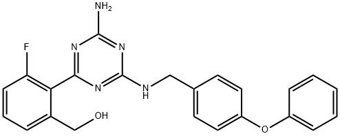 Benzenemethanol, 2-[4-amino-6-[[(4-phenoxyphenyl)methyl]amino]-1,3,5-triazin-2-yl]-3-fluoro- Structure