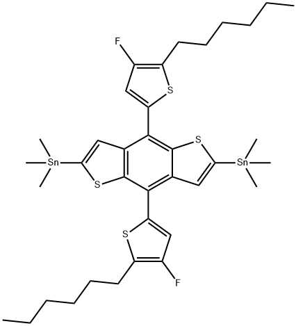 (4,8-双(4-氟-5-己基噻吩基)苯并[1,2-B:4,5-B']二噻吩-2,6-二基)双(三甲基锡) 结构式