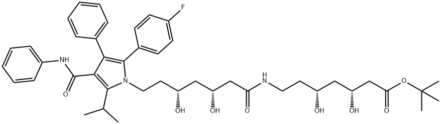 Heptanoic acid, 7-[[(3R,5R)-7-[2-(4-fluorophenyl)-5-(1-methylethyl)-3-phenyl-4-[(phenylamino)carbonyl]-1H-pyrrol-1-yl]-3,5-dihydroxy-1-oxoheptyl]amino]-3,5-dihydroxy-, 1,1-dimethylethyl ester, (3R,5R)- Struktur