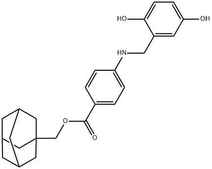 Benzoic acid, 4-[[(2,5-dihydroxyphenyl)methyl]amino]-, tricyclo[3.3.1.13,7]dec-1-ylmethyl ester Struktur
