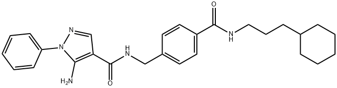 1H-Pyrazole-4-carboxamide, 5-amino-N-[[4-[[(3-cyclohexylpropyl)amino]carbonyl]phenyl]methyl]-1-phenyl- Structure