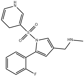 1H-Pyrrole-3-methanamine, 1-[(1,4-dihydro-3-pyridinyl)sulfonyl]-5-(2-fluorophenyl)-N-methyl-, 2416241-98-8, 结构式