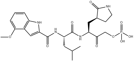1H-Indole-2-carboxamide, 4-methoxy-N-[(1S)-3-methyl-1-[[[(1S)-2-oxo-1-[[(3S)-2-oxo-3-pyrrolidinyl]methyl]-3-(phosphonooxy)propyl]amino]carbonyl]butyl]- Structure