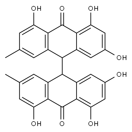 [9,9'-Bianthracene]-10,10'(9H,9'H)-dione, 2,2',4,4',5,5'-hexahydroxy-7,7'-dimethyl- Structure