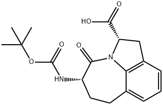 (3S,6S)-3-((叔丁氧羰基)氨基)-4-氧-1,2,3,4,6,7-六氢氮杂环庚烷[3,2,1-HI]吲哚-6-羧酸, 250682-47-4, 结构式