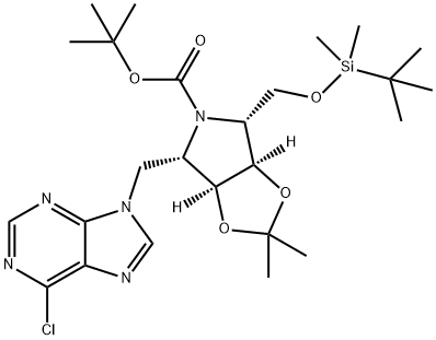 5H-1,3-Dioxolo4,5-cpyrrole-5-carboxylic acid, 4-(6-chloro-9H-purin-9-yl)methyl-6-(1,1-dimethylethyl)dimethylsilyloxymethyltetrahydro-2,2-dimethyl-, 1,1-dimethylethyl ester, (3aS,4S,6R,6aR)- Structure