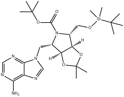 5H-1,3-Dioxolo4,5-cpyrrole-5-carboxylic acid, 4-(6-amino-9H-purin-9-yl)methyl-6-(1,1-dimethylethyl)dimethylsilyloxymethyltetrahydro-2,2-dimethyl-, 1,1-dimethylethyl ester, (3aS,4S,6R,6aR)- Struktur