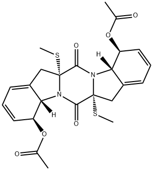 6H,13H-Pyrazino[1,2-a:4,5-a']diindole-6,13-dione, 4,11-bis(acetyloxy)-4,4a,6a,7,11,11a,13a,14-octahydro-6a,13a-bis(methylthio)-, (4S,4aS,6aR,11S,11aS,13aR)- (9CI) Struktur