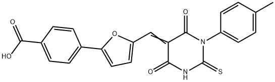 4-[5-[(E)-[1-(4-methylphenyl)-4,6-dioxo-2-sulfanylidene-1,3-diazinan-5-ylidene]methyl]furan-2-yl]benzoic acid Struktur