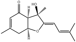 rel-3,3aβ*,7,7aβ*-テトラヒドロ-3α*-ヒドロキシ-3,6-ジメチル-2-[(1Z)-3-メチル-2-ブテニリデン]-4(2H)-ベンゾフラノン 化学構造式