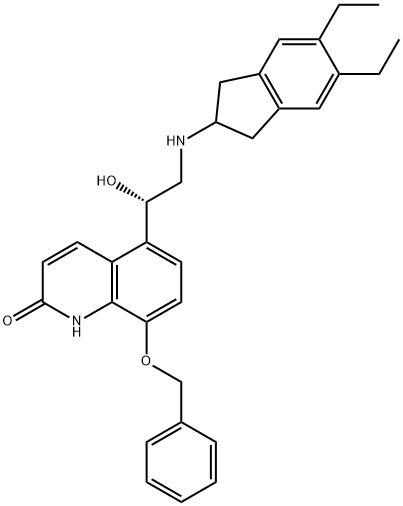 2(1H)-Quinolinone, 5-[(1S)-2-[(5,6-diethyl-2,3-dihydro-1H-inden-2-yl)amino]-1-hydroxyethyl]-8-(phenylmethoxy)-,312759-81-2,结构式