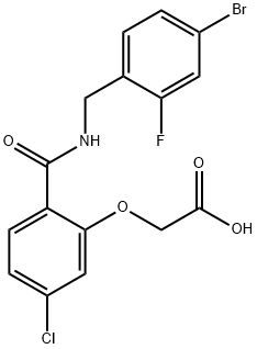 [2-[(2-フルオロ-4-ブロモベンジル)カルバモイル]-5-クロロフェノキシ]酢酸 化学構造式