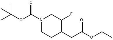 tert-butyl 4-(2-ethoxy-2-oxoethyl)-3-fluoropiperidine-1-carboxyl Struktur
