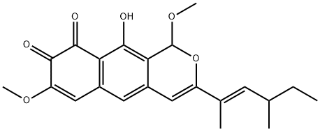 1H-Naphtho[2,3-c]pyran-8,9-dione, 3-[(1E)-1,3-dimethyl-1-penten-1-yl]-10-hydroxy-1,7-dimethoxy- Struktur