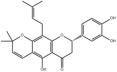 2H,6H-Benzo[1,2-b:5,4-b']dipyran-6-one, 8-(3,4-dihydroxyphenyl)-7,8-dihydro-5-hydroxy-2,2-dimethyl-10-(3-methyl-2-buten-1-yl)-, (8S)- 结构式
