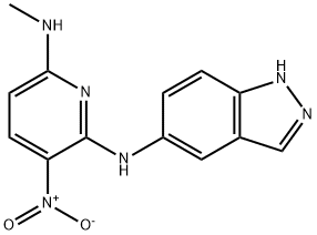 N-(1H-インダゾール-5-イル)-N′-メチル-3-ニトロピリジン-2,6-ジアミン 化学構造式