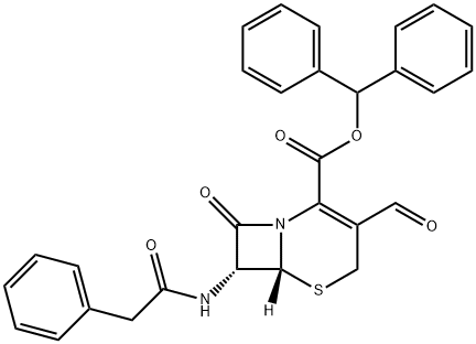 5-Thia-1-azabicyclo[4.2.0]oct-2-ene-2-carboxylic acid, 3-formyl-8-oxo-7-[(2-phenylacetyl)amino]-, diphenylmethyl ester, (6R,7R)- Struktur
