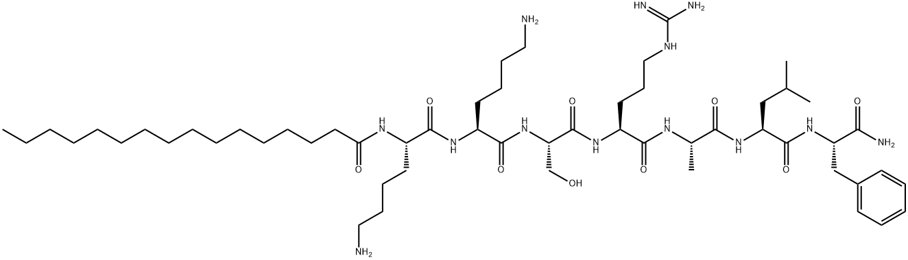 L-Phenylalaninamide, N2-(1-oxohexadecyl)-L-lysyl-L-lysyl-L-seryl-L-arginyl-L-alanyl-L-leucyl-, 371131-16-7, 结构式