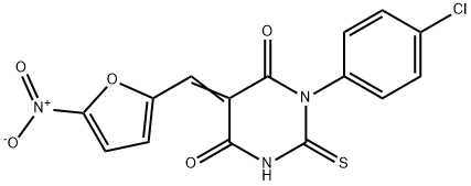 (5E)-1-(4-chlorophenyl)-5-[(5-nitrofuran-2-yl)methylidene]-2-sulfanylidene-1,3-diazinane-4,6-dione Structure