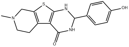 2-(4-hydroxyphenyl)-7-methyl-1,2,3,5,6,8-hexahydropyrido[2,3]thieno[2,4-d]pyrimidin-4-one Struktur