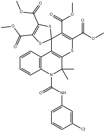 tetramethyl 6'-[(3-chlorophenyl)carbamoyl]-5',5'-dimethylspiro[1,3-dithiole-2,1'-thiopyrano[2,3-c]quinoline]-2',3',4,5-tetracarboxylate Structure