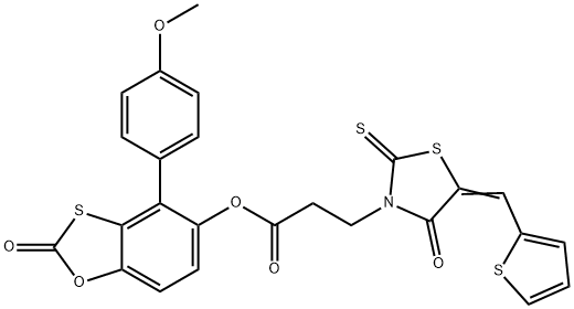 [4-(4-methoxyphenyl)-2-oxo-1,3-benzoxathiol-5-yl] 3-[(5Z)-4-oxo-2-sulfanylidene-5-(thiophen-2-ylmethylidene)-1,3-thiazolidin-3-yl]propanoate Structure
