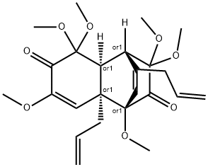 rel-(4β*,4aβ*,8aβ*)-1,4a,5,8a-テトラヒドロ-1α*,5,5,7,9,9-ヘキサメトキシ-3,8a-ジ-2-プロペニル-1,4-エタノナフタレン-6,10(4H)-ジオン 化学構造式
