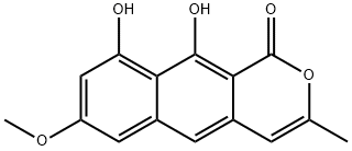 9,10-ジヒドロキシ-7-メトキシ-3-メチル-1H-ベンゾ[g]イソクロメン-1-オン 化学構造式