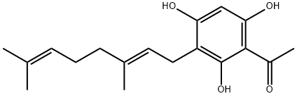 Ethanone, 1-[3-[(2E)-3,7-dimethyl-2,6-octadienyl]-2,4,6-trihydroxyphenyl]- Structure