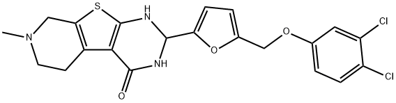 2-[5-[(3,4-dichlorophenoxy)methyl]furan-2-yl]-7-methyl-1,2,3,5,6,8-hexahydropyrido[2,3]thieno[2,4-d]pyrimidin-4-one Struktur
