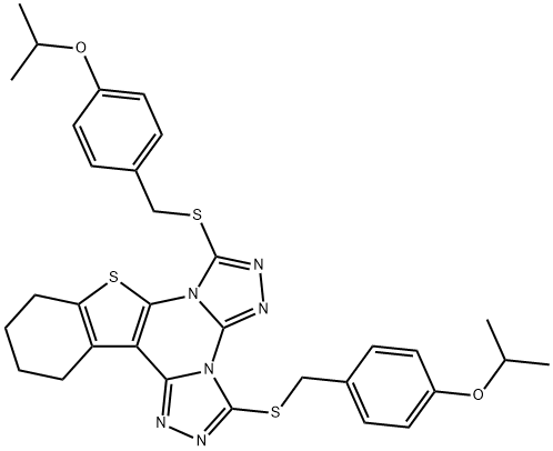3,7-bis((4-isopropoxybenzyl)thio)-10,11,12,13-tetrahydrobenzo[4,5]thieno[3,2-e]bis([1,2,4]triazolo)[4,3-a:4',3'-c]pyrimidine Struktur