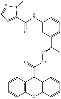 2-methyl-N-[3-[(Z)-C-methyl-N-(9H-xanthene-9-carbonylamino)carbonimidoyl]phenyl]pyrazole-3-carboxamide Struktur