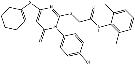 2-[[3-(4-chlorophenyl)-4-oxo-5,6,7,8-tetrahydro-[1]benzothiolo[2,3-d]pyrimidin-2-yl]sulfanyl]-N-(2,6-dimethylphenyl)acetamide Struktur
