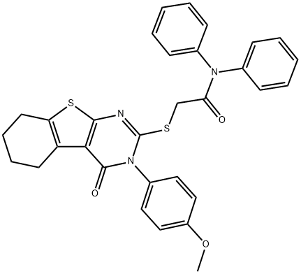 2-[[3-(4-methoxyphenyl)-4-oxo-5,6,7,8-tetrahydro-[1]benzothiolo[2,3-d]pyrimidin-2-yl]sulfanyl]-N,N-diphenylacetamide Structure