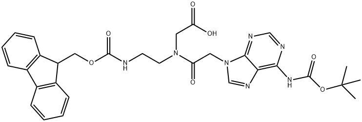 Glycine, N-[2-[6-[[(1,1-dimethylethoxy)carbonyl]amino]-9H-purin-9-yl]acetyl]-N-[2-[[(9H-fluoren-9-ylmethoxy)carbonyl]amino]ethyl]- 结构式