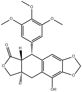(5R)-5,8,8aβ,9-テトラヒドロ-10-ヒドロキシ-5-(3,4,5-トリメトキシフェニル)フロ[3',4':6,7]ナフト[2,3-d]-1,3-ジオキソール-6(5aαH)-オン 化学構造式