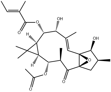 2-Butenoic acid, 2-methyl-, (1aR,2R,3R,4aR,6S,7S,7aS,8E,10R,11S,11aS)-2-(acetyloxy)-1,1a,2,3,4,6,7,10,11,11a-decahydro-7,10-dihydroxy-1,1,3,6,9-pentamethyl-4-oxo-4a,7a-epoxy-5H-cyclopenta[a]cyclopropa[f]cycloundecen-11-yl ester, (2E)- 结构式