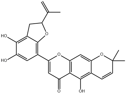 8-(2,3-Dihydro-4,5-dihydroxy-2-isopropenylbenzofuran-7-yl)-5-hydroxy-2,2-dimethyl-2H,6H-benzo[1,2-b:5,4-b']dipyran-6-one 结构式
