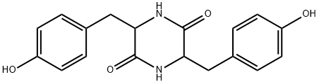 3,6-ビス(4-ヒドロキシベンジル)-2,5-ピペラジンジオン 化学構造式