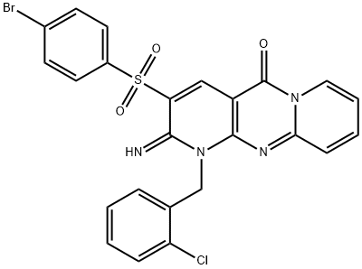 3-(4-bromophenyl)sulfonyl-1-[(2-chlorophenyl)methyl]-2-iminodipyrido[1,2-d:3',4'-f]pyrimidin-5-one Struktur