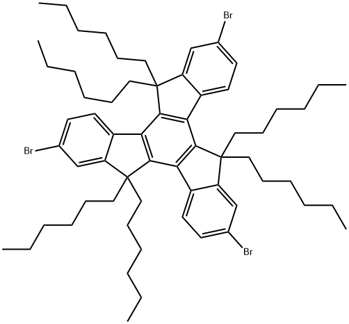 2,7,12-tribromo-5,5',10,10',15,15'-hexahexyltruxene 化学構造式
