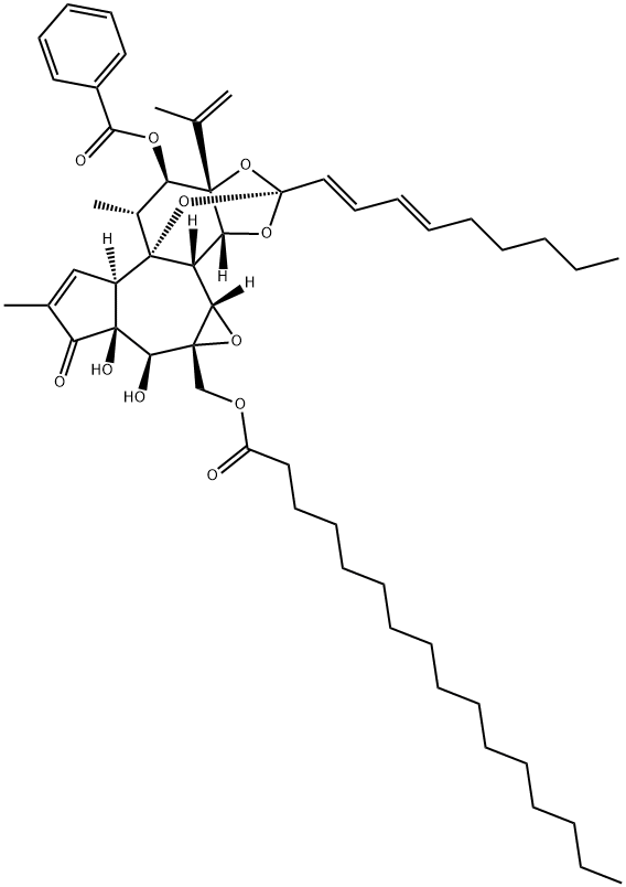 12β-(ベンゾイルオキシ)-22,23,24,25-テトラデヒドロシンプレキシン20-ヘキサデカノアート 化学構造式