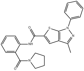 1H-Thieno[2,3-c]pyrazole-5-carboxamide,3-methyl-1-phenyl-N-[2-(1-pyrrolidinylcarbonyl)phenyl]-(9CI) 结构式