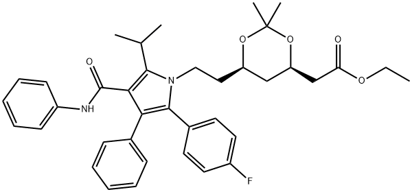 ethyl 2-((4R,6R)-6-(2-(2-(4-fluorophenyl)-5-isopropyl-3-phenyl-4- (phenylcarbamoyl)-1H-pyrrol-1-yl)ethyl)-2,2-dimethyl-1,3-dioxan- 4-yl)acetate