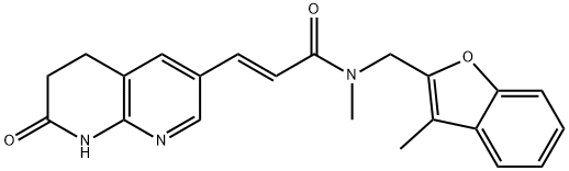 (E)-N-[(3-メチルベンゾフラン-2-イル)メチル]-N-メチル-3-(7-オキソ-5,6,7,8-テトラヒドロ-1,8-ナフチリジン-3-イル)アクリルアミド 化学構造式